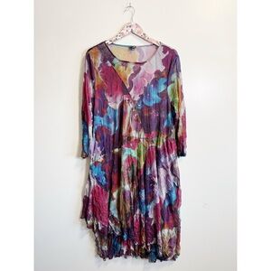 LISA BAYNE Crushed Mesh Colorful Midi Dress Women’s XXL Watercolor Red Blue